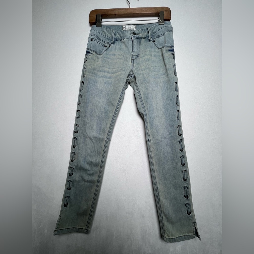 Free People Women’s Denim Lace-Up boho hippie moto grunge Jeans Size 26x26
